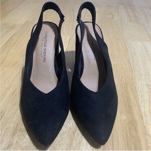 Christian Siriano Black Suede Chunky Slingback Heels - Size 7